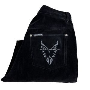 Harley Davidson Womens Pants Black Velvet High Rise 100% Cotton Size 10